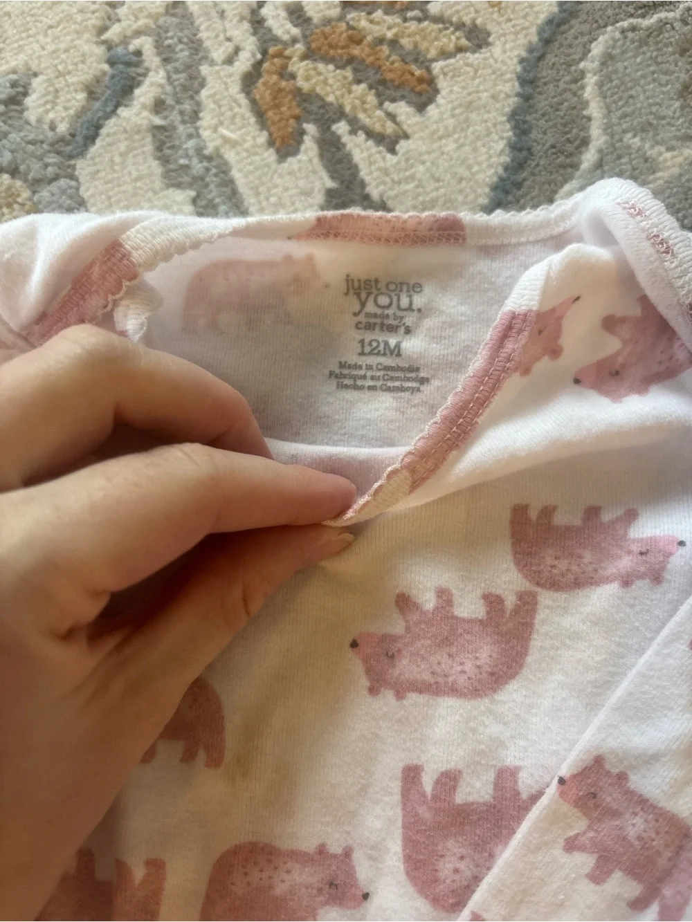 Carter's White Long-Sleeve One-Piece Bodysuits with Pink Bear & Dot Prints